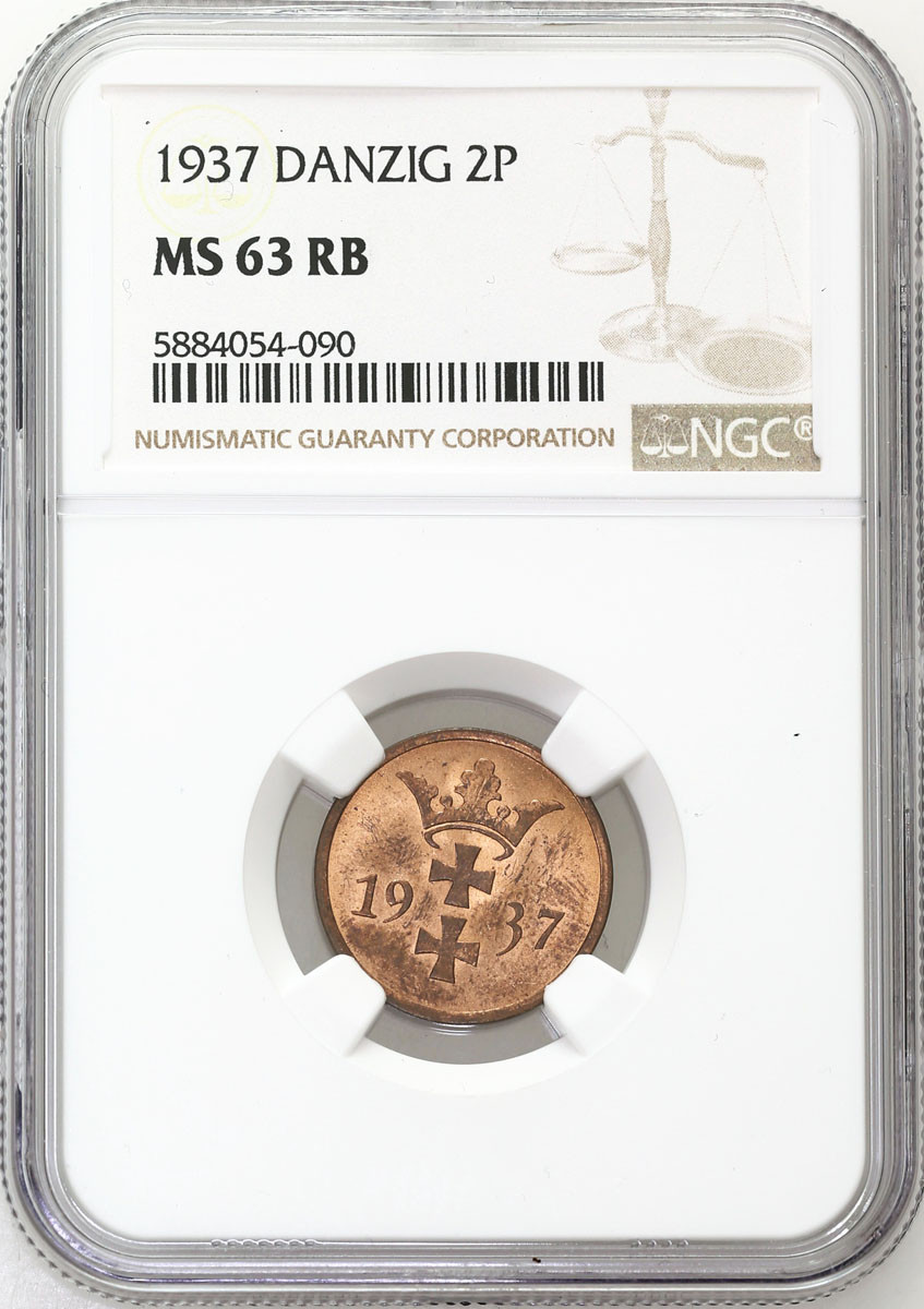 Wolne Miasto Gdańsk/Danzig. 2 fenigi 1937 NGC MS63 RB